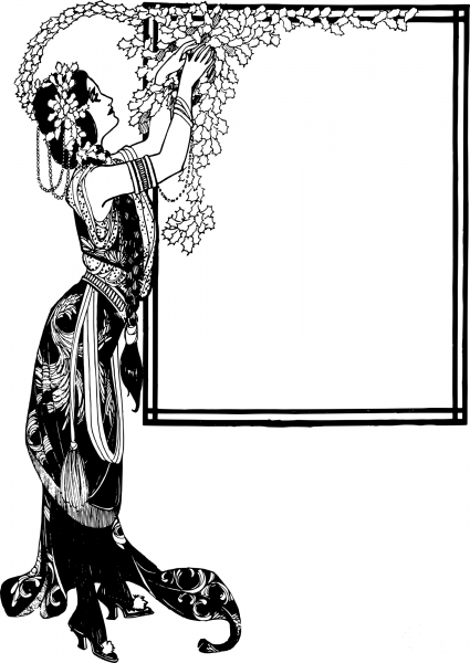 Vintage Lady and Leaves Frame coloring page image
