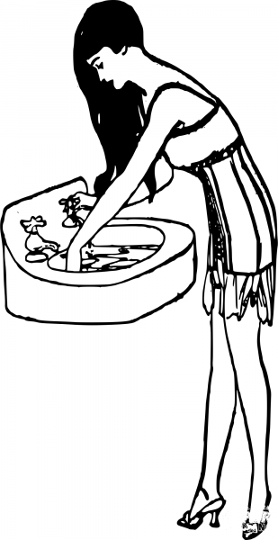Vintage Lady and Sink coloring page image