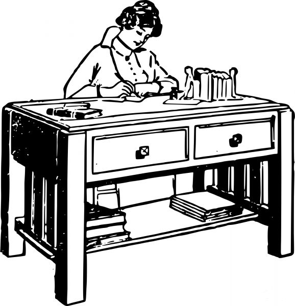 Vintage Lady at a Desk coloring page image
