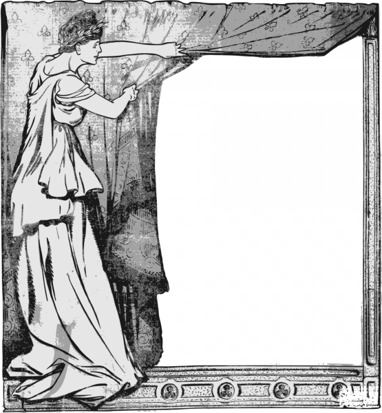 Vintage Lady Curtain Frame coloring page image