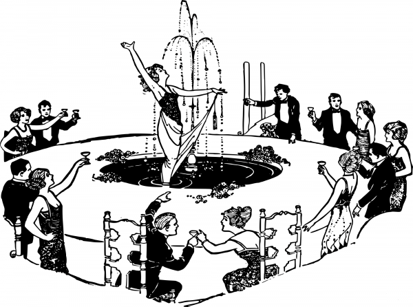 Vintage Lady Dancing on a Table coloring page image