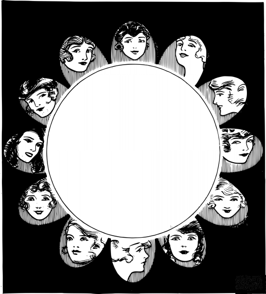 Vintage Lady Faces Frame coloring page image