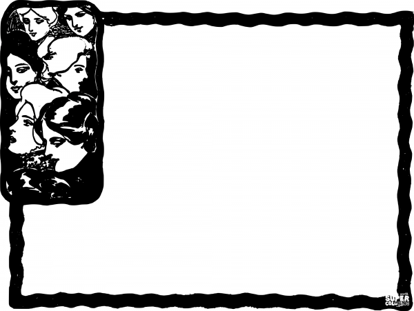 Vintage Lady Heads Frame coloring page image
