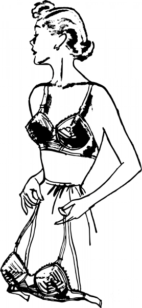 Vintage Lady Holding a Brassiere coloring page image