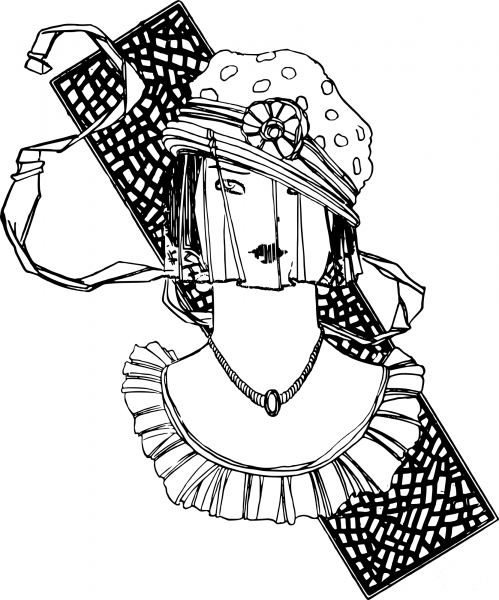 Vintage Lady in a Veil coloring page image