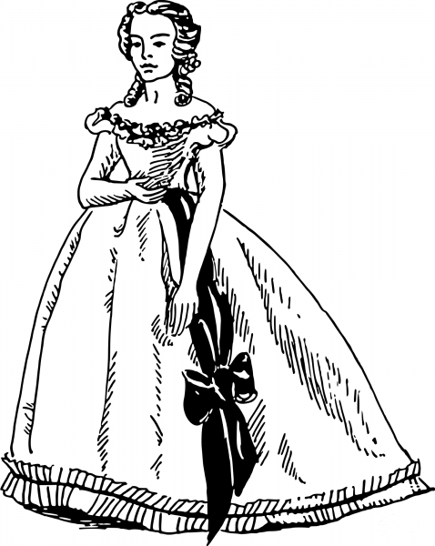 Vintage Lady in Dress coloring page image
