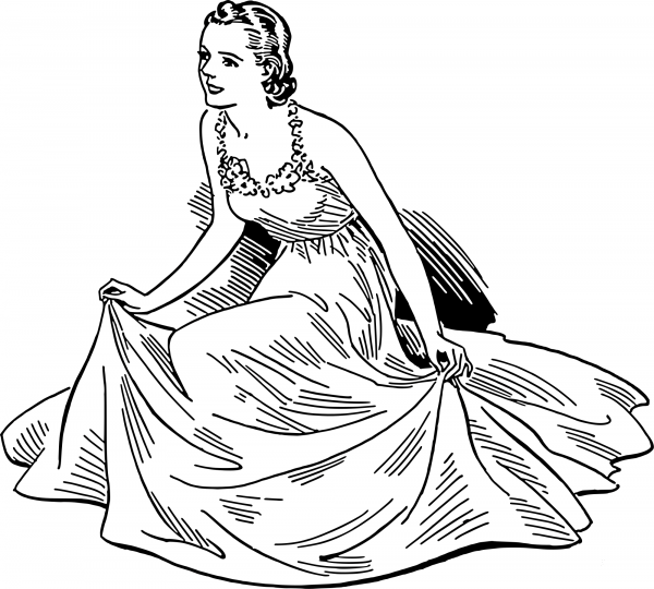 Vintage Lady in Dress coloring page image