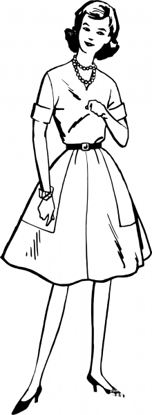 Vintage Lady in Dress coloring page image