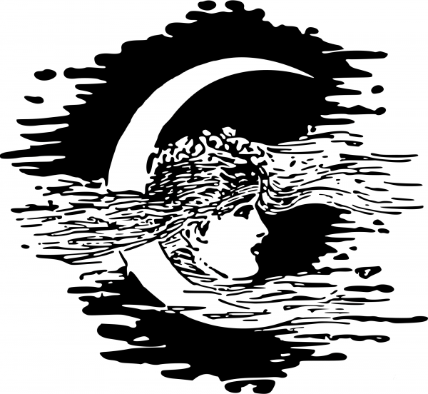 Vintage Lady in the Moon coloring page image