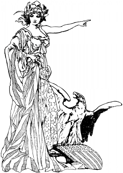 Vintage Lady Liberty and An Eagle coloring page image
