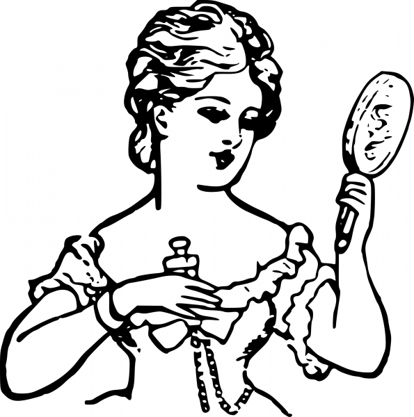 Vintage Lady Looking in a Mirror coloring page image