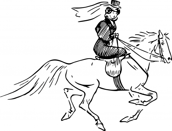 Vintage Lady on Horseback coloring page image