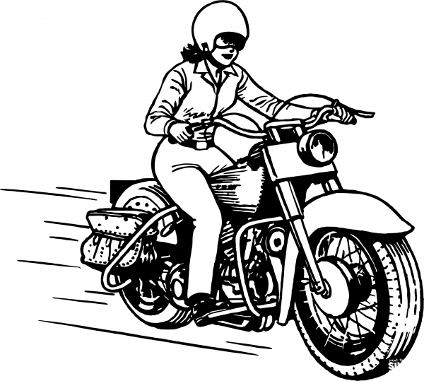 Vintage Lady on Motorbike coloring page image