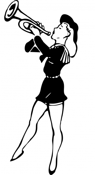 Vintage Lady Playing the Trumpet coloring page image