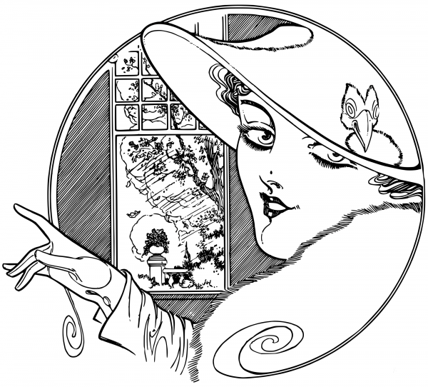 Vintage Lady Points coloring page image