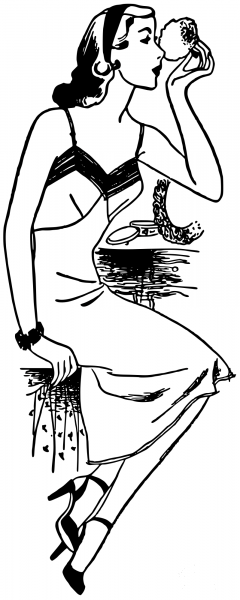 Vintage Lady Putting on Makeup coloring page image