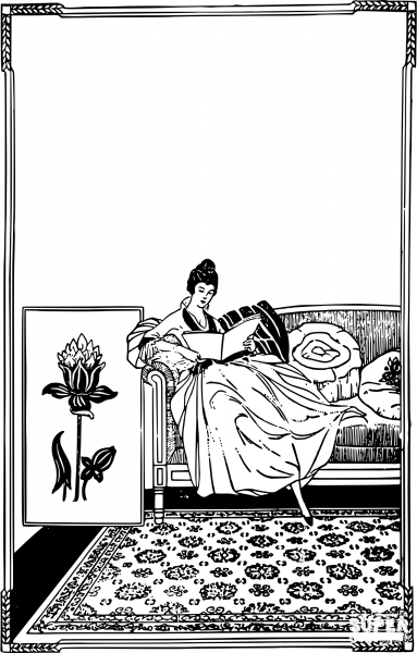 Vintage Lady Reading Frame coloring page image