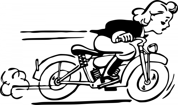 Vintage Lady Riding Motorbike coloring page image
