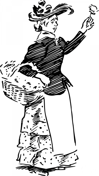 Vintage Lady Selling Flowers coloring page image