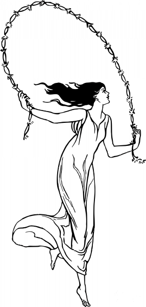 Vintage Lady Skipping coloring page image