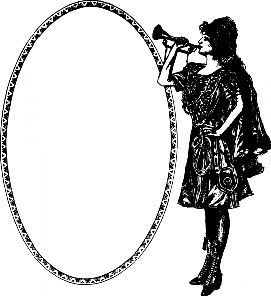 Vintage Lady Trumpet Frame coloring page image