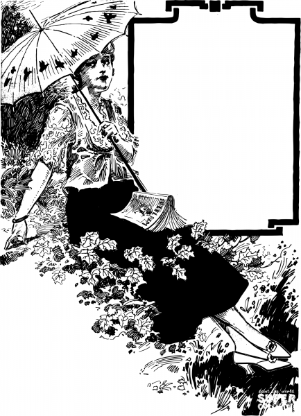 Vintage Lady with a Book Frame coloring page image