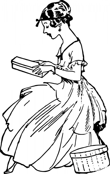 Vintage Lady with a Box coloring page image