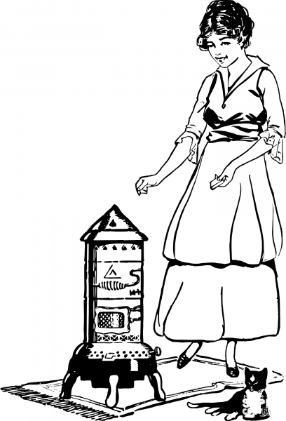 Vintage Lady with a Rocket coloring page image