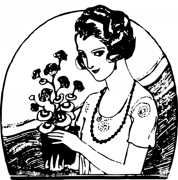 Vintage Lady with Flowers coloring page image