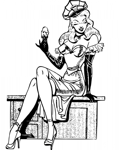 Vintage Lady with Ice Cream coloring page image