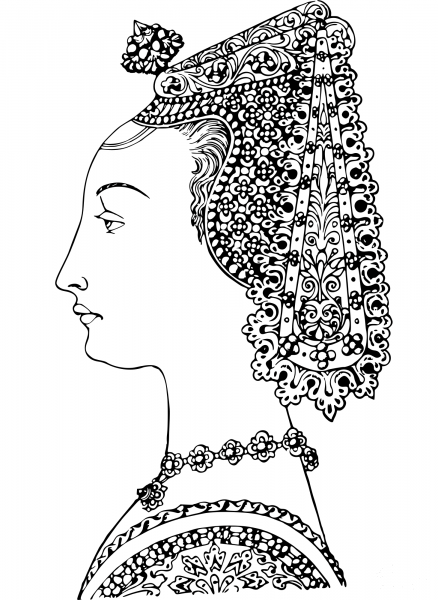 Vintage Lady with Ornate Headdress coloring page image