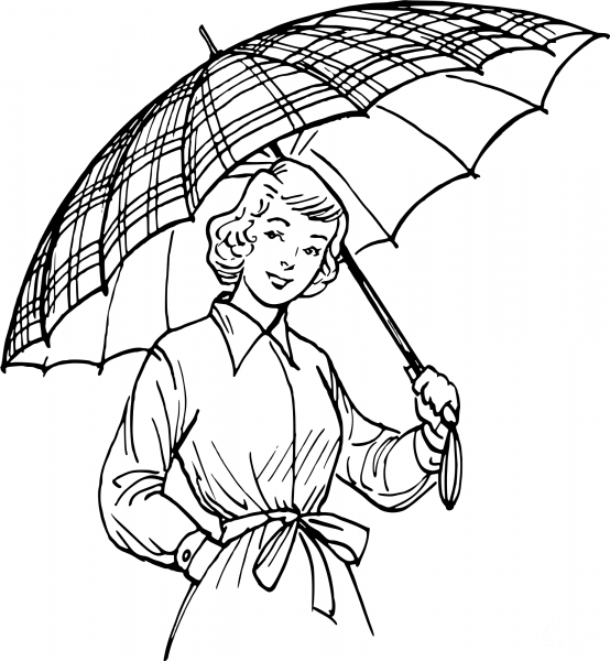 Vintage Lady with Umbrella coloring page image