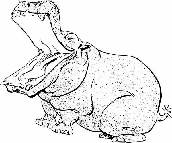 Vintage Laughing Hippo coloring page image