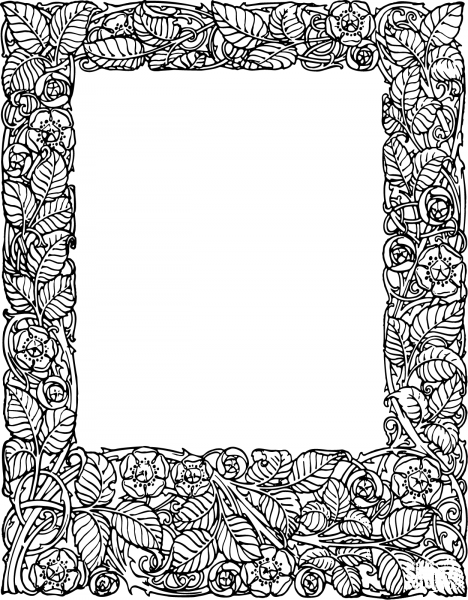 Vintage Leaves and Flowers Line Art Frame coloring page image