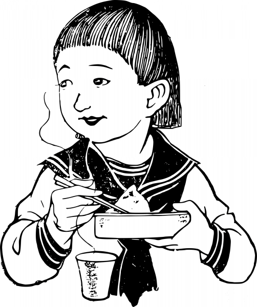 Vintage Little Girl Eats Lunch coloring page image