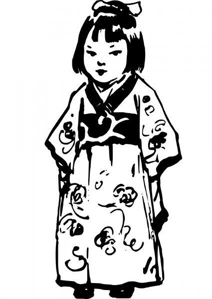Vintage Little Girl in a Kimono coloring page image