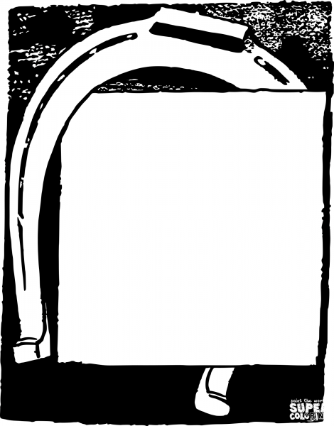 Vintage Lucky Horseshoe Frame coloring page image