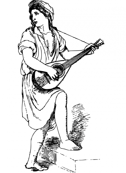 Vintage Lute Playing Lady coloring page image