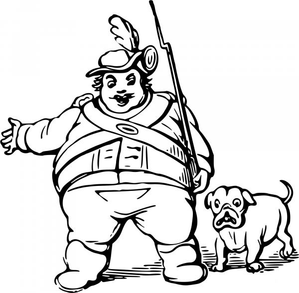 Vintage Man and Dog coloring page image