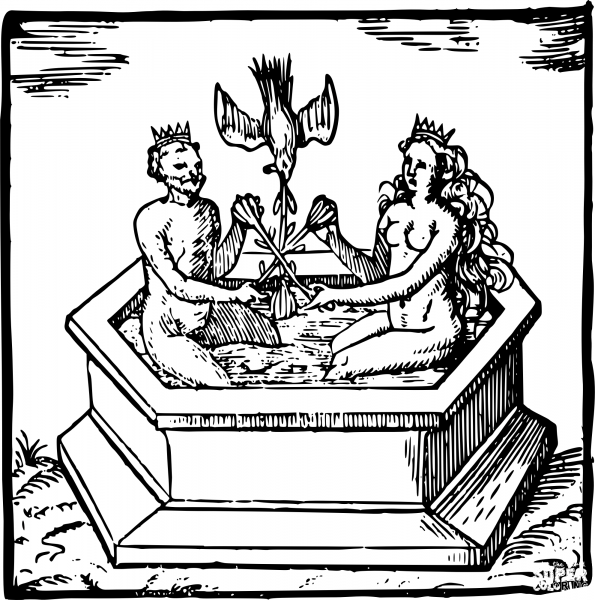 Vintage Man and Lady in a Bath coloring page image