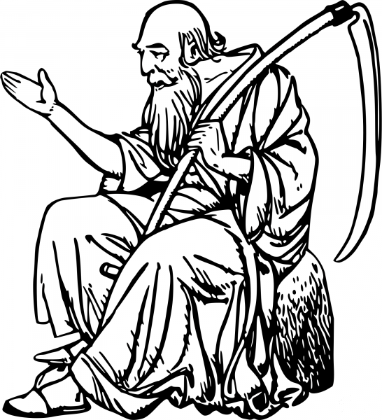 Vintage Man and Scythe coloring page image