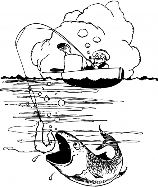 Vintage Man Fishing for a Fish coloring page image