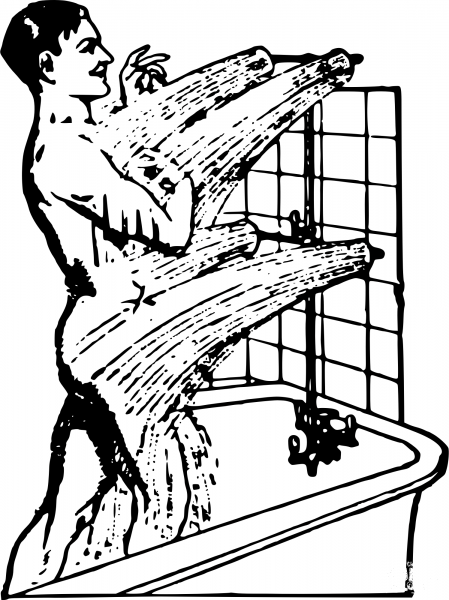 Vintage Man in Shower coloring page image