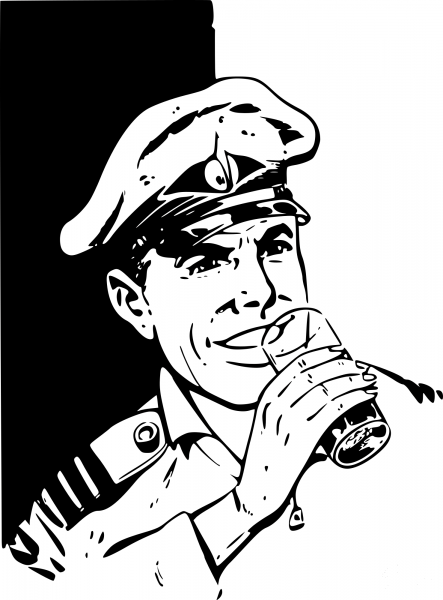 Vintage Man in Uniform Drinking coloring page image