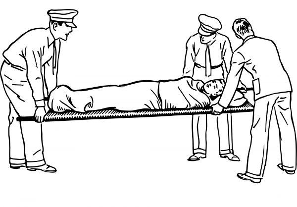 Vintage Man on a Stretcher coloring page image