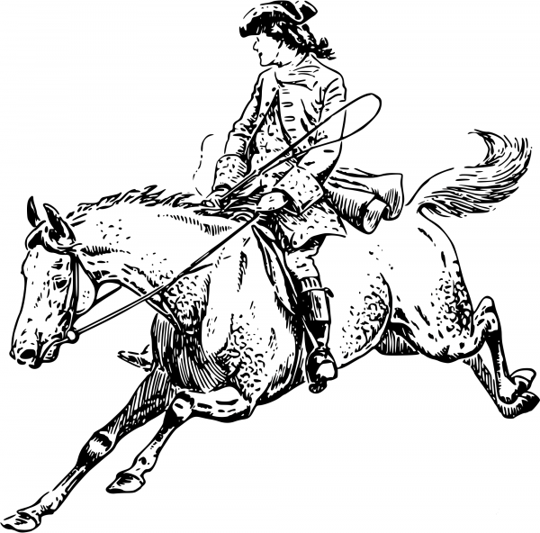 Vintage Man on Galloping Horse coloring page image