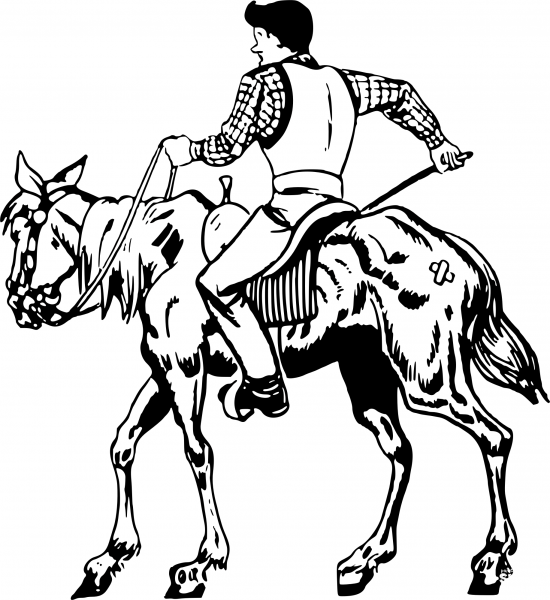 Vintage Man on Horse coloring page image