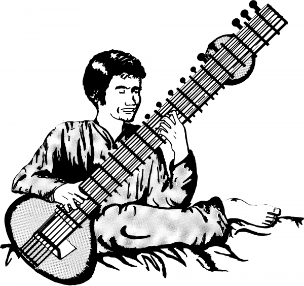 Vintage Man Playing Sitar coloring page image