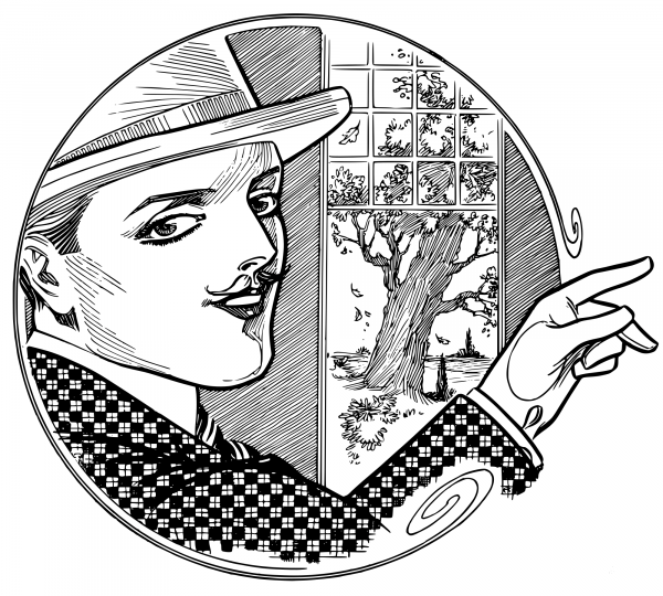 Vintage Man Points coloring page image