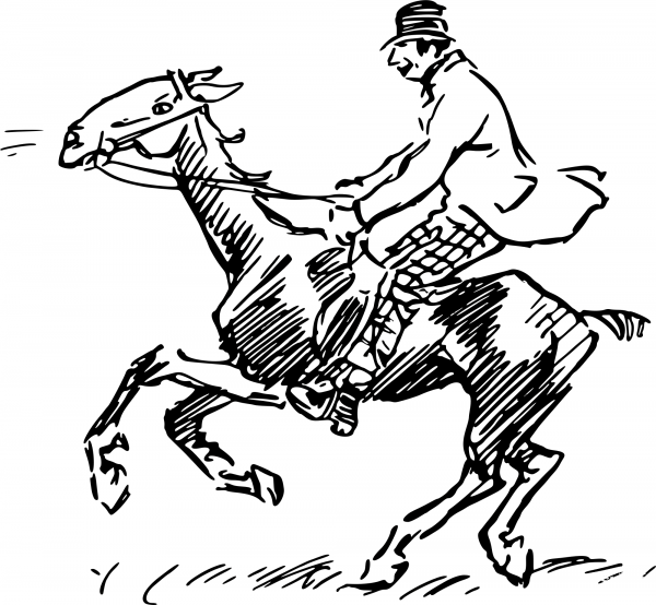 Vintage Man Riding An Old Nag coloring page image